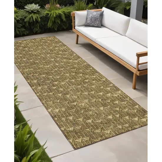 Brown Geometric Washable Non Skid Indoor Outdoor Runner Rug Photo 1