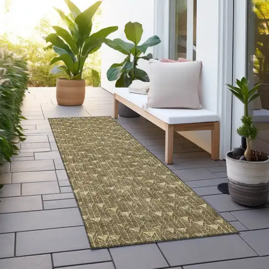 Brown Geometric Washable Non Skid Indoor Outdoor Runner Rug Photo 9