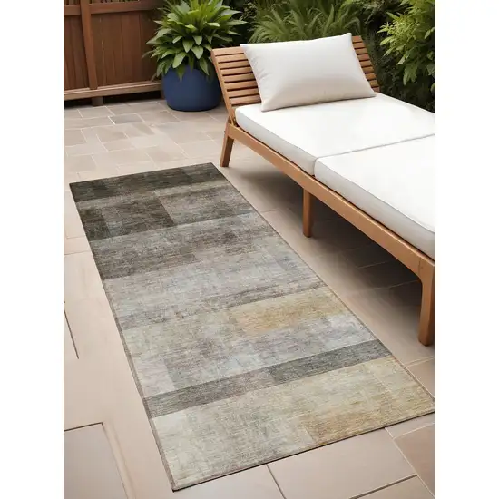 8' Runner Brown Ombre Washable Non Skid Indoor Outdoor Runner Rug Photo 1