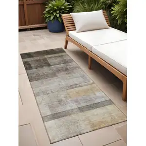 Photo of 8' Runner Brown Ombre Washable Non Skid Indoor Outdoor Runner Rug