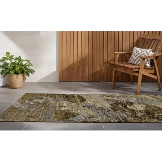 Brown Terracotta and Gray Abstract Washable Indoor Outdoor Runner Rug Photo 1