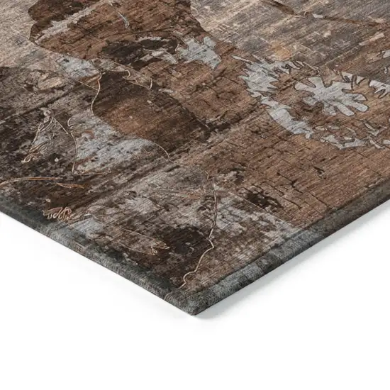 Brown Terracotta and Gray Abstract Washable Indoor Outdoor Runner Rug Photo 4