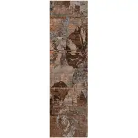 Photo of 8' Runner Brown Terracotta and Gray Floral Washable Non Skid Indoor Outdoor Runner Rug