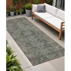 Photo of 8' Runner Brown and Black Oriental Washable Non Skid Indoor Outdoor Runner Rug