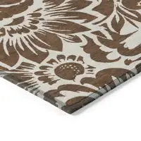 Photo of 8' Runner Brown and Ivory Floral Washable Non Skid Indoor Outdoor Runner Rug