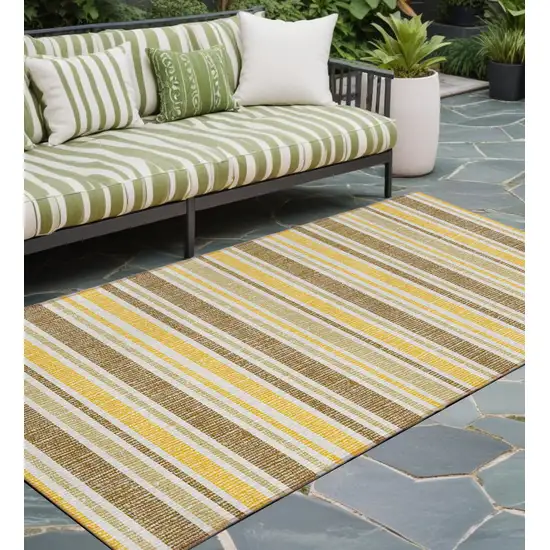 Brown and Orange Striped Washable Indoor Outdoor Runner Rug Photo 1