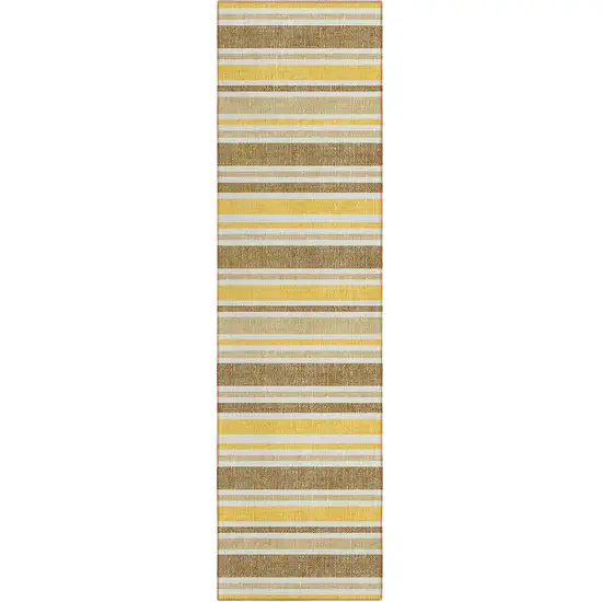 8' Runner Brown and Orange Striped Washable Non Skid Indoor Outdoor Runner Rug Photo 1