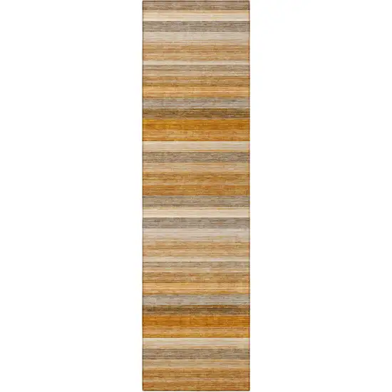 8' Runner Brown and Orange Striped Washable Non Skid Indoor Outdoor Runner Rug Photo 3