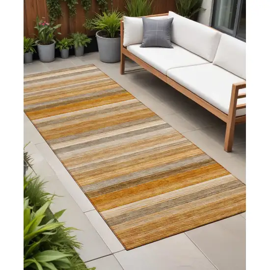 Brown and Orange Striped Washable Non Skid Indoor Outdoor Runner Rug Photo 1