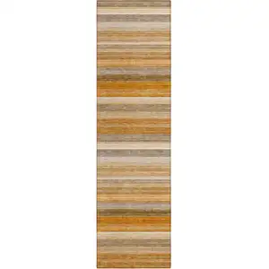 Photo of 8' Runner Brown and Orange Striped Washable Non Skid Indoor Outdoor Runner Rug