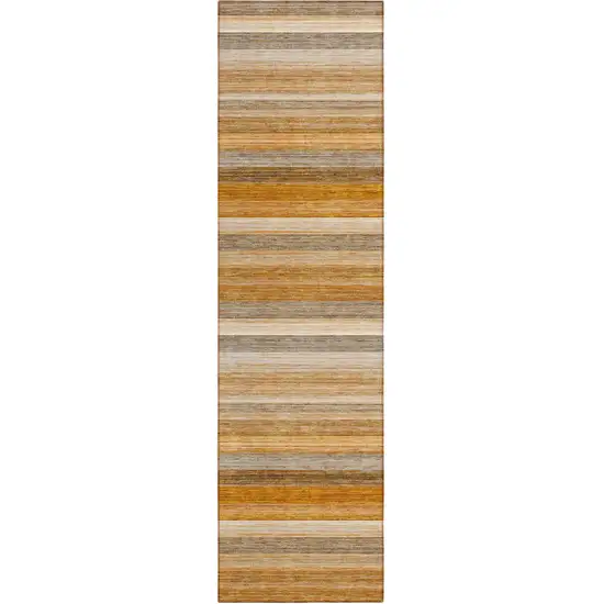 8' Runner Brown and Orange Striped Washable Non Skid Indoor Outdoor Runner Rug Photo 1