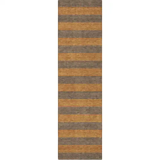 8' Runner Brown and Tan Striped Washable Non Skid Indoor Outdoor Runner Rug Photo 5