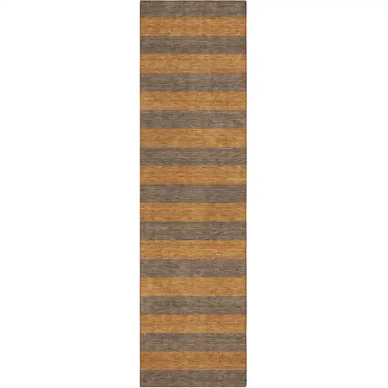 8' Runner Brown and Tan Striped Washable Non Skid Indoor Outdoor Runner Rug Photo 2