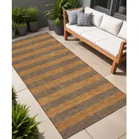 Photo of 8' Runner Brown and Tan Striped Washable Non Skid Indoor Outdoor Runner Rug