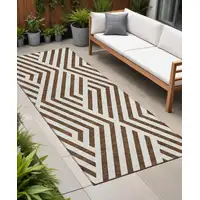 Photo of 8' Runner Brown and White Geometric Washable Non Skid Indoor Outdoor Runner Rug