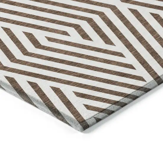 Brown and White Geometric Washable Non Skid Indoor Outdoor Runner Rug Photo 7