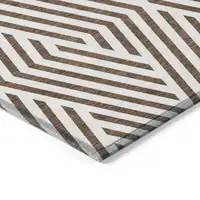 Photo of 8' Runner Brown and White Geometric Washable Non Skid Indoor Outdoor Runner Rug