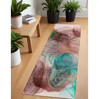 Photo of 8' Runner Burgundy Abstract Washable Non Skid Indoor Outdoor Runner Rug