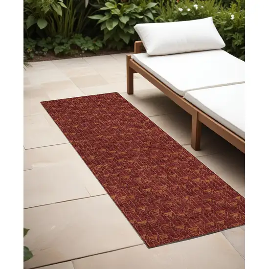 8' Runner Burgundy Geometric Washable Non Skid Indoor Outdoor Runner Rug Photo 1