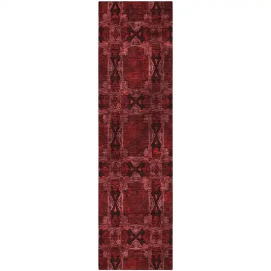 Burgundy and Black Floral Medallion Washable Non Skid Indoor Outdoor Runner Rug Photo 4