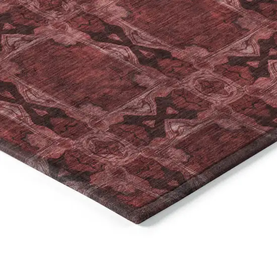 8' Runner Burgundy and Black Floral Medallion Washable Non Skid Indoor Outdoor Runner Rug Photo 7