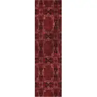 Photo of 8' Runner Burgundy and Black Floral Medallion Washable Non Skid Indoor Outdoor Runner Rug