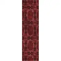 Photo of 8' Runner Burgundy and Black Floral Medallion Washable Non Skid Indoor Outdoor Runner Rug