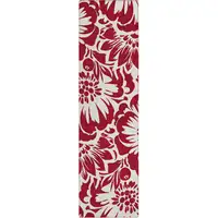 Photo of 8' Runner Burgundy and White Floral Washable Non Skid Indoor Outdoor Runner Rug