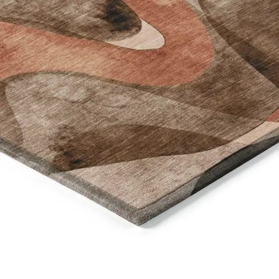 8' Runner Chocolate Abstract Washable Non Skid Indoor Outdoor Runner Rug Photo 4