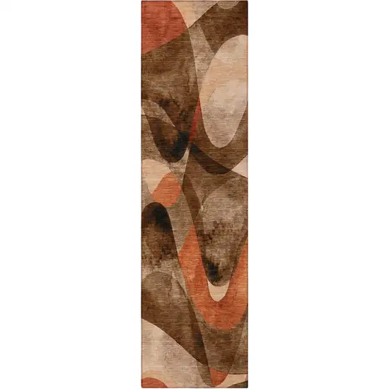 8' Runner Chocolate Abstract Washable Non Skid Indoor Outdoor Runner Rug Photo 2