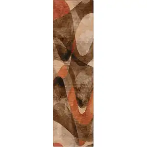 Photo of 8' Runner Chocolate Abstract Washable Non Skid Indoor Outdoor Runner Rug