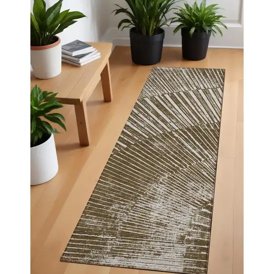 Chocolate Abstract Washable Non Skid Indoor Outdoor Runner Rug Photo 1