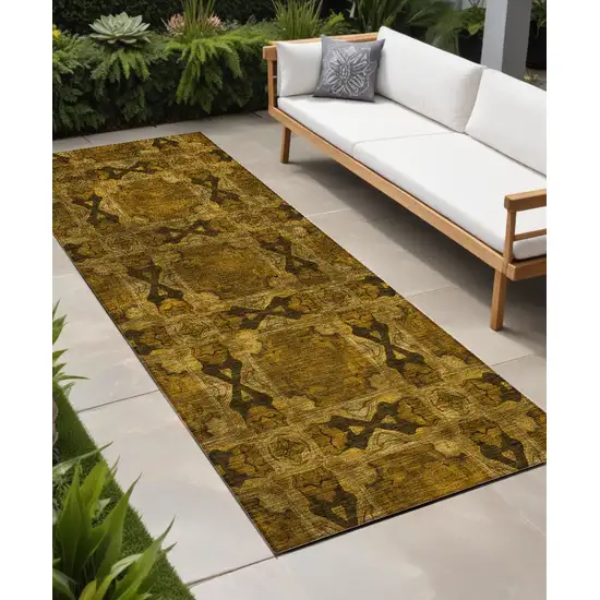 Chocolate Floral Medallion Washable Non Skid Indoor Outdoor Runner Rug Photo 1