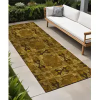 Photo of 8' Runner Chocolate Floral Medallion Washable Non Skid Indoor Outdoor Runner Rug