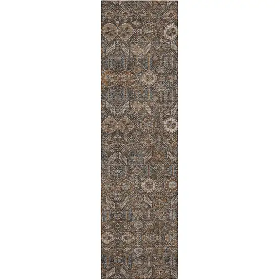 8' Runner Chocolate Floral Washable Non Skid Indoor Outdoor Runner Rug Photo 2