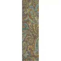 Photo of 8' Runner Chocolate Paisley Washable Non Skid Indoor Outdoor Runner Rug