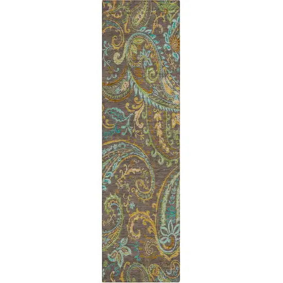 8' Runner Chocolate Paisley Washable Non Skid Indoor Outdoor Runner Rug Photo 1