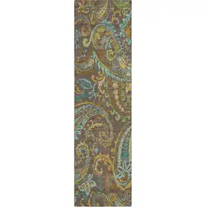 Photo of 8' Runner Chocolate Paisley Washable Non Skid Indoor Outdoor Runner Rug