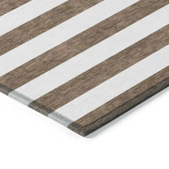 Chocolate Striped Washable Non Skid Indoor Outdoor Runner Rug Photo 6