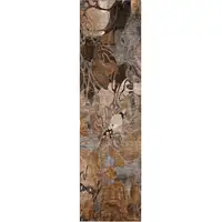 Photo of 8' Runner Chocolate Terracotta and Ivory Floral Washable Non Skid Indoor Outdoor Runner Rug