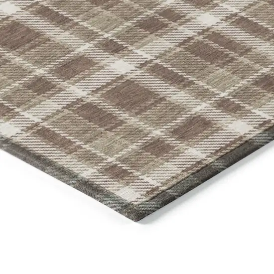 8' Runner Chocolate and Ivory Plaid Washable Non Skid Indoor Outdoor Runner Rug Photo 7