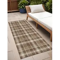 Photo of 8' Runner Chocolate and Ivory Plaid Washable Non Skid Indoor Outdoor Runner Rug