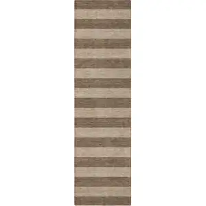 Photo of 8' Runner Coffee Striped Washable Non Skid Indoor Outdoor Runner Rug