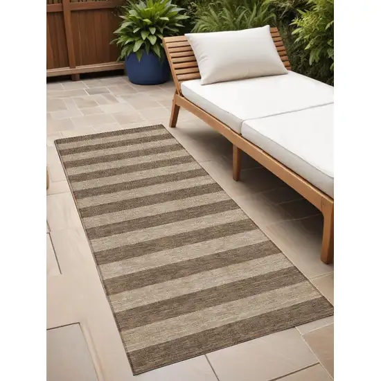 Coffee Striped Washable Non Skid Indoor Outdoor Runner Rug Photo 1