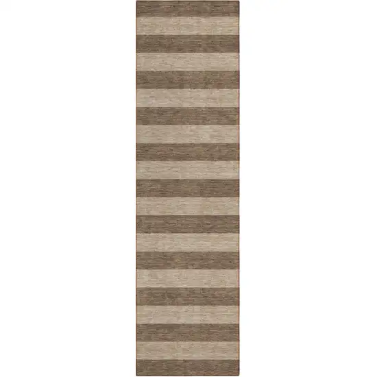 Coffee Striped Washable Non Skid Indoor Outdoor Runner Rug Photo 2