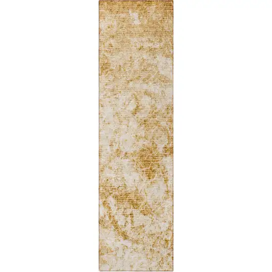 8' Runner Cream and Gold Abstract Washable Non Skid Indoor Outdoor Runner Rug Photo 4