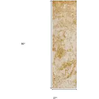 Photo of 8' Runner Cream and Gold Abstract Washable Non Skid Indoor Outdoor Runner Rug