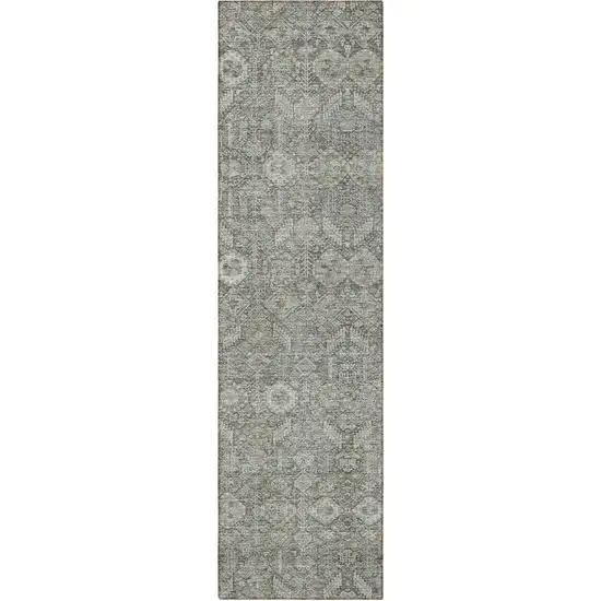 8' Runner Cream and Tan Floral Washable Non Skid Indoor Outdoor Runner Rug Photo 4