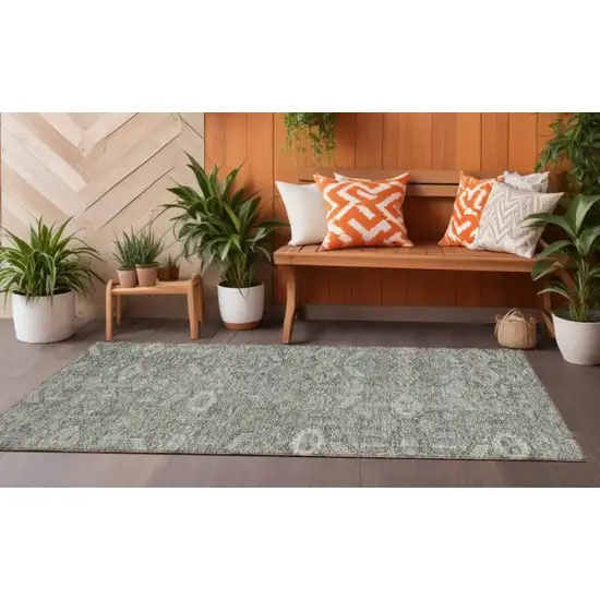 Cream and Tan Floral Washable Non Skid Indoor Outdoor Runner Rug Photo 1