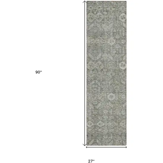 8' Runner Cream and Tan Floral Washable Non Skid Indoor Outdoor Runner Rug Photo 3